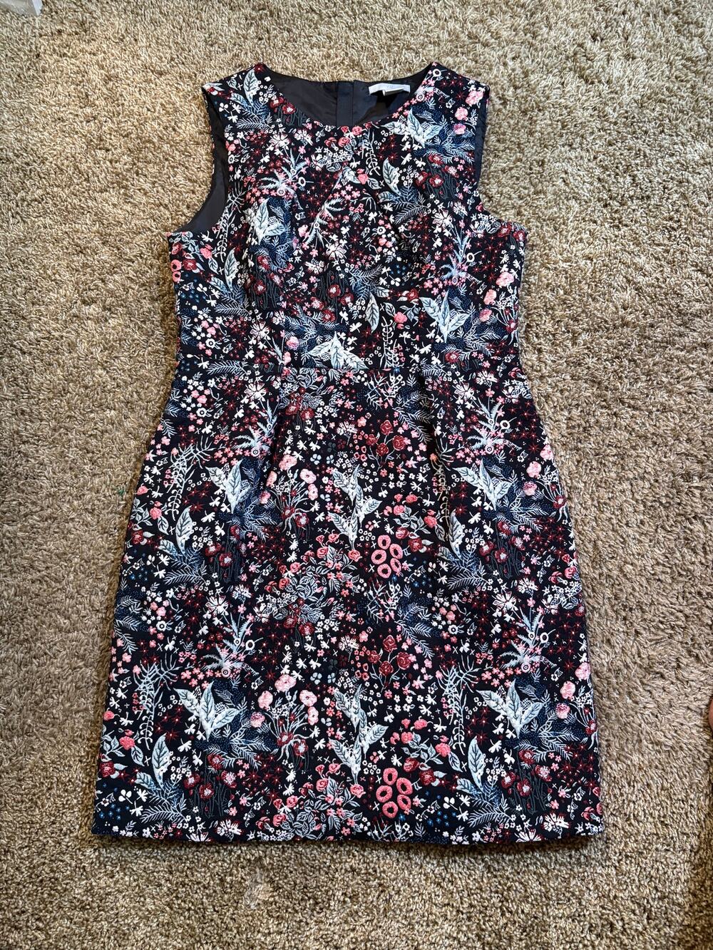 H&M Jacquard Weave Floral Silhouette Sleeveless Mini Dress Size US 10 Black